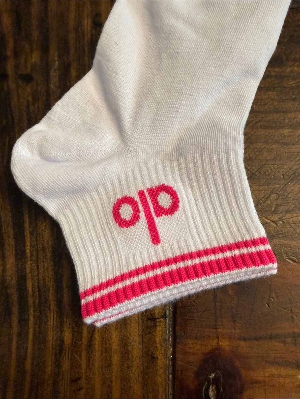 Alo Yoga Inspired White Ankle Socks with Hot Pink Logo and Double Stripes